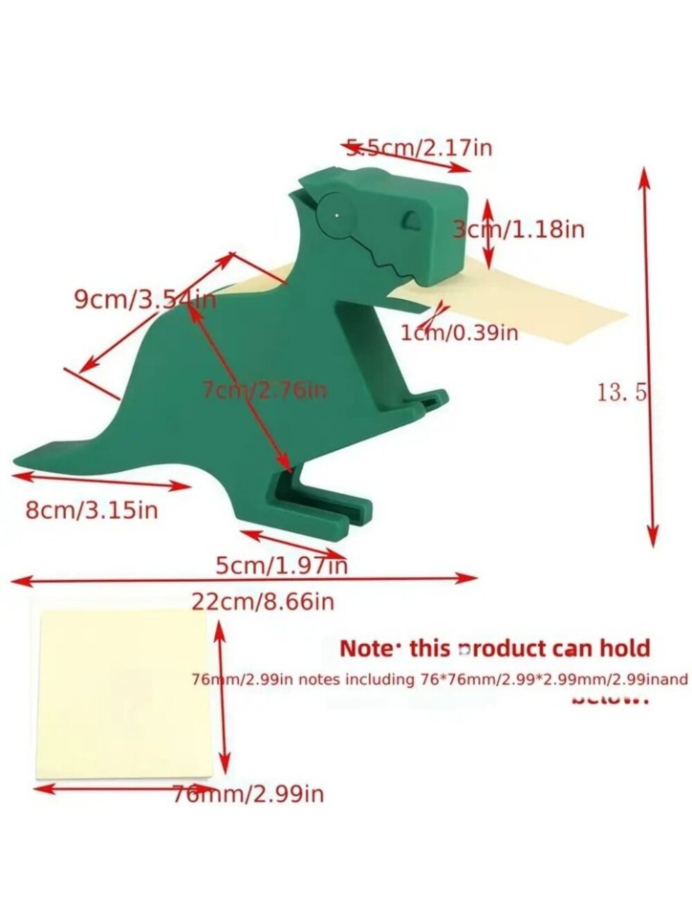 Dinosaur Shaped Memo Pen Holder Green Desktop - Picture 4 of 9